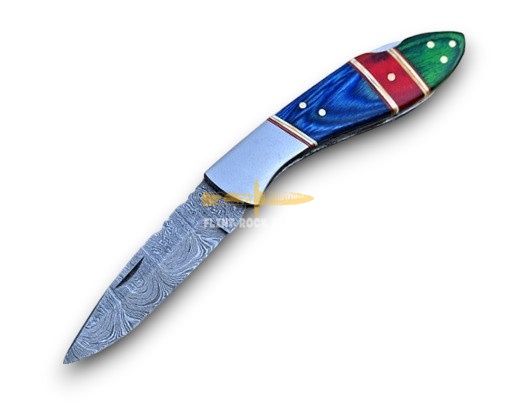 Damascus steel Blade Folding FISH SHAPE lock back Knife