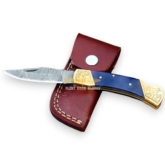 Damascus steel Blade Folding LOCK BACK Knife