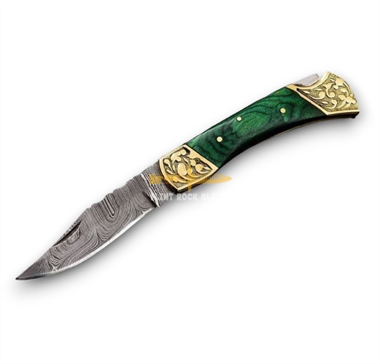 Damascus steel Blade Folding LOCK BACK Knife