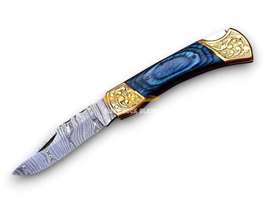 Damascus steel Blade Folding LOCK BACK Knife