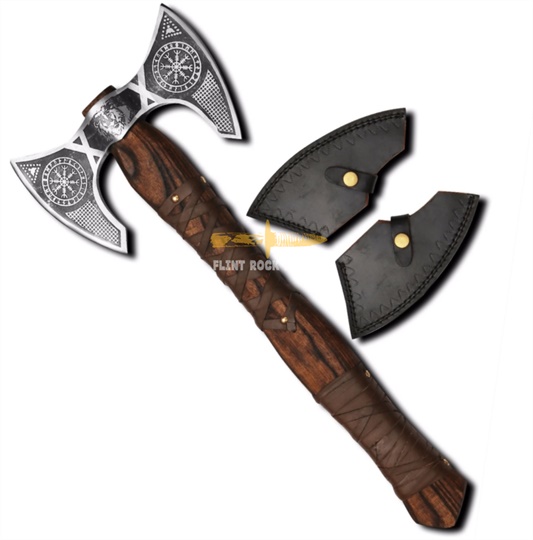 ETCHED Steel DOUBLE HEADED VIKING Axe