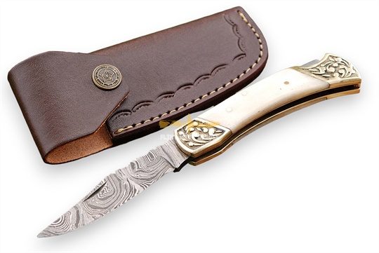 Damascus steel Blade Folding LOCK BACK Knife