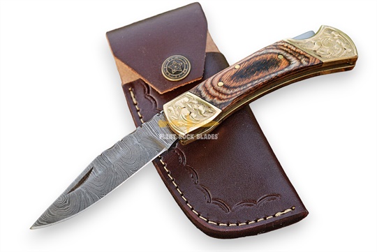 Damascus steel Blade Folding LOCK BACK Knife