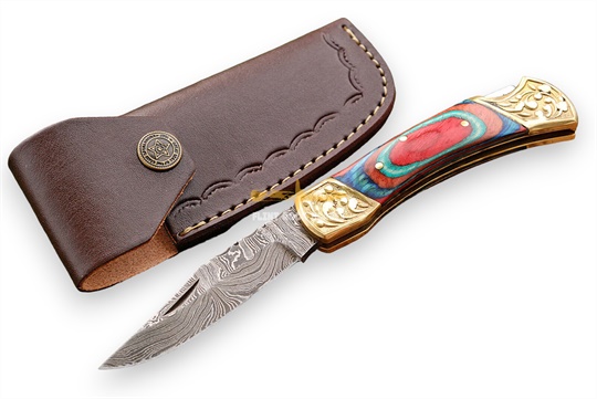 Damascus steel Blade Folding LOCK BACK Knife