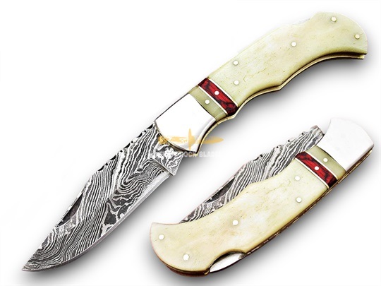 Damascus steel Blade Folding LOCK BACK Knife