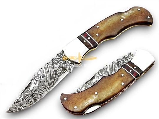 Damascus steel Blade Folding LOCK BACK Knife