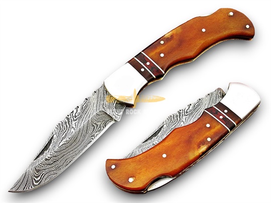 Damascus steel Blade Folding LOCK BACK Knife