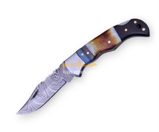 Damascus steel Blade Folding LOCK BACK Knife