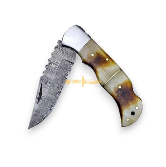 Damascus steel Blade Folding LOCK BACK Knife