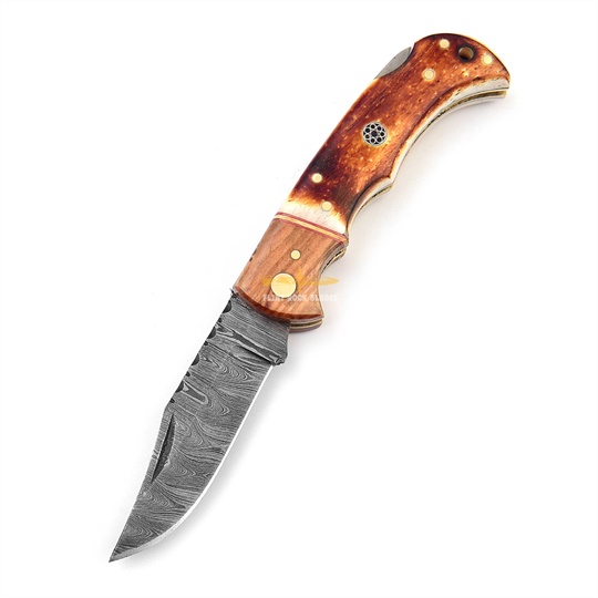 Damascus steel Lock Back Folding Knife 