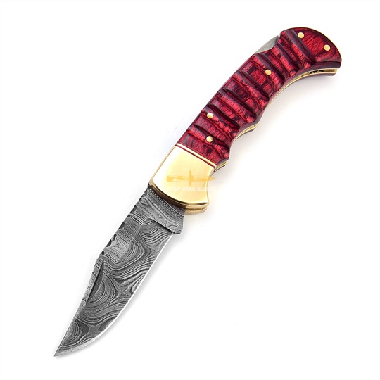 Damascus steel Lock Back Folding Knife 