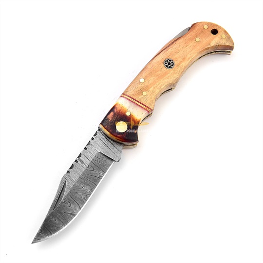 Damascus steel Lock Back Folding Knife 