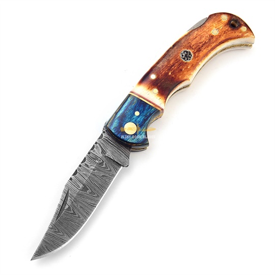 Damascus steel Lock Back Folding Knife 