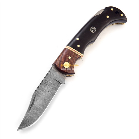 Damascus steel Lock Back Folding Knife 