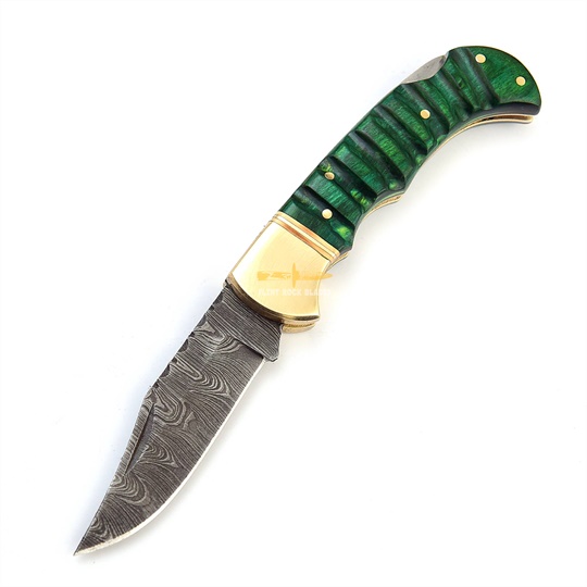 Damascus steel Lock Back Folding Knife 