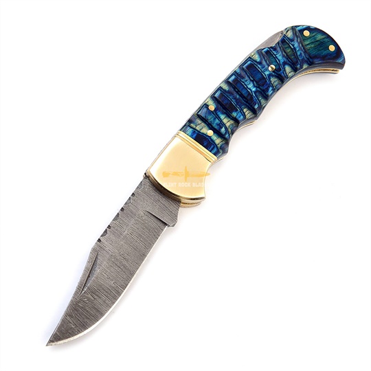 Damascus steel Lock Back Folding Knife 