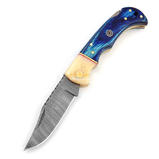 Damascus steel Lock Back Folding Knife 