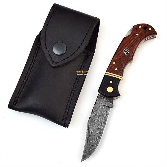 Damascus steel Lock Back Folding Knife 