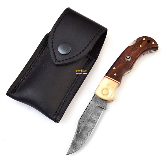 Damascus steel Lock Back Folding Knife 