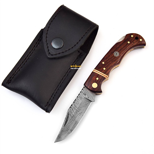 Damascus steel Lock Back Folding Knife 