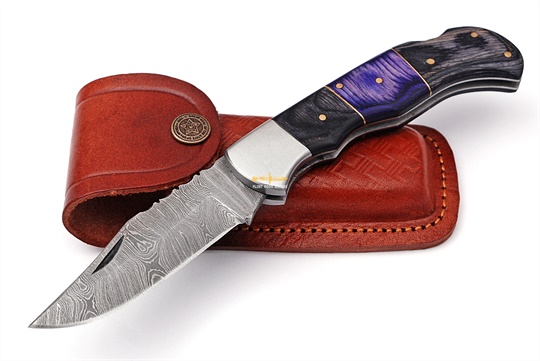 Damascus steel Lock Back Folding Knife 