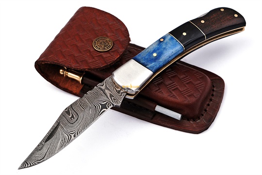 Damascus steel Lock Back Folding Knife 