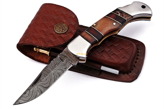 Damascus steel Lock Back Folding Knife 