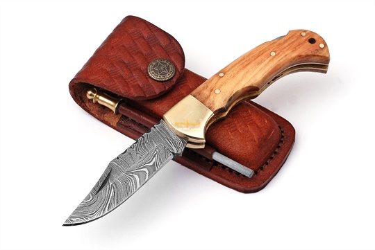 Damascus steel Lock Back Folding knife 