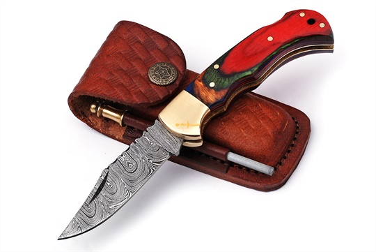 Damascus steel Lock Back Folding Knife 