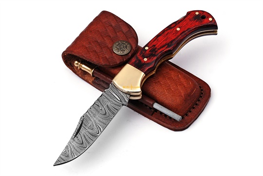 Damascus steel Lock Back Folding Knife 