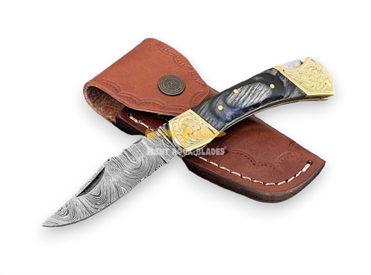 Damascus steel Blade Folding LOCK BACK Knife