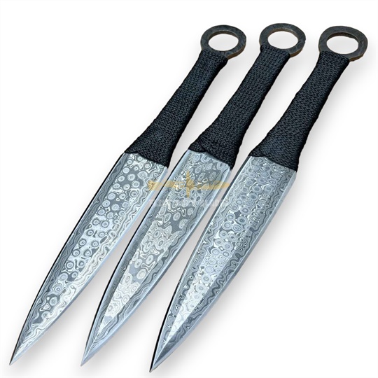 Damascus Steel Kunai Throwing Knives Set (03Pc)