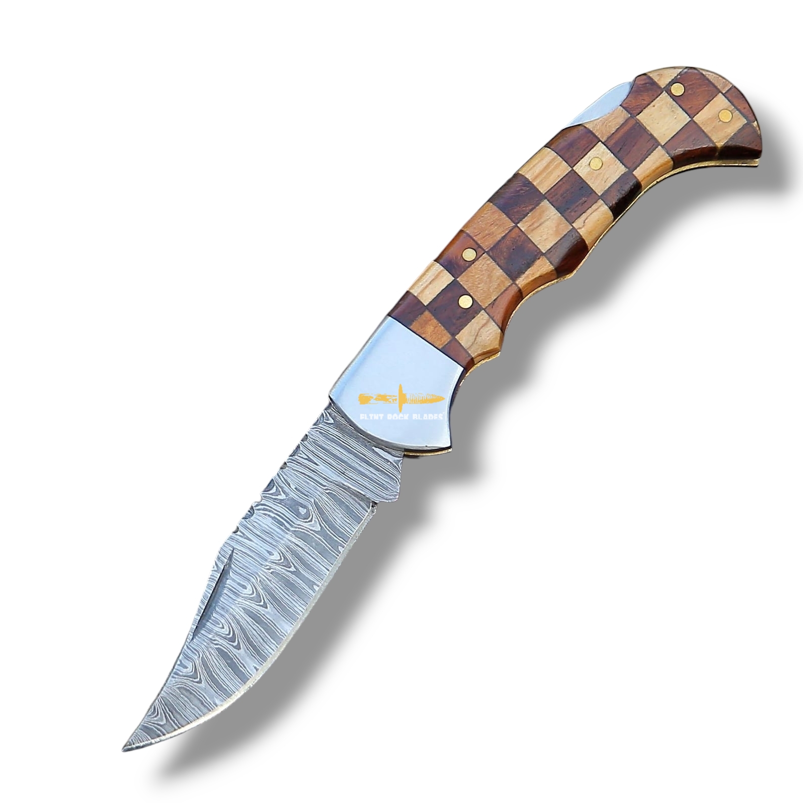 Damascus steel Lock Back Folding Knife,Checkmate Handle 