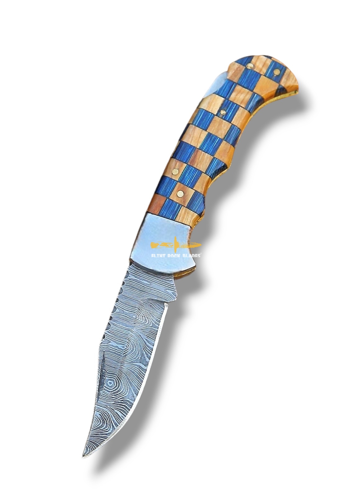 Damascus steel Lock Back Folding Knife ,Checkmate Handle 