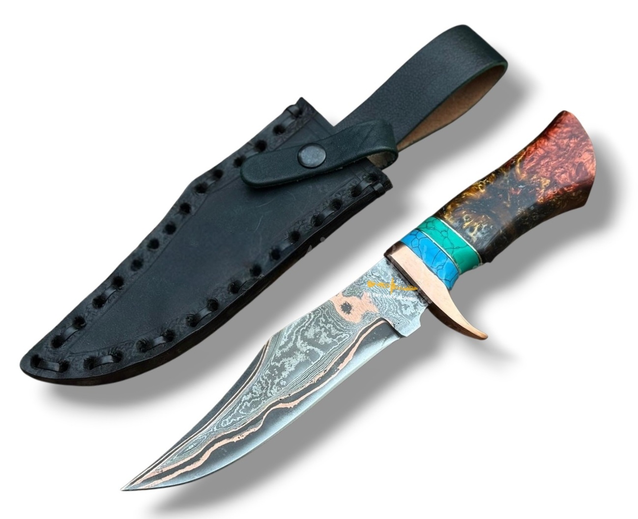 Copper Damascus steel Bowie knife 