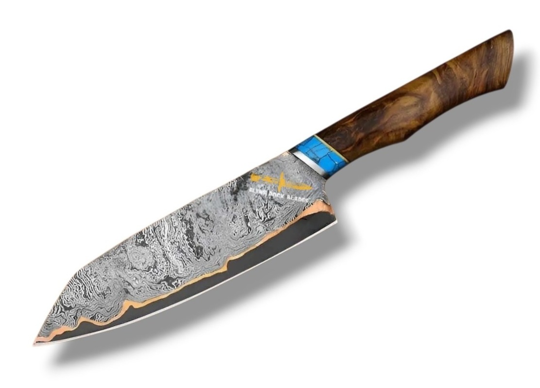 Copper Damascus chef knife