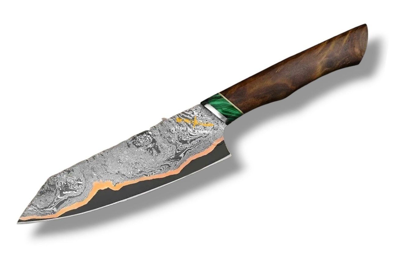 Copper Damascus chef knife