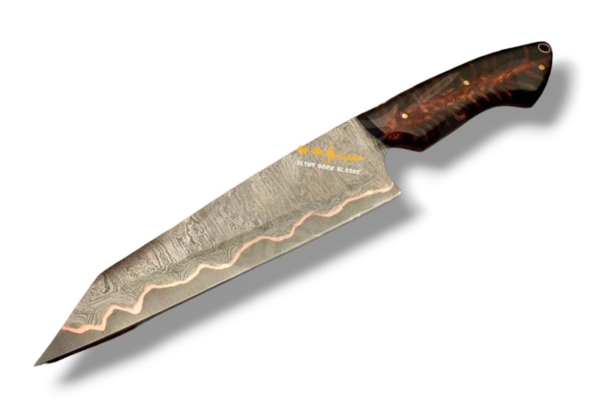 Copper Damascus chef knife