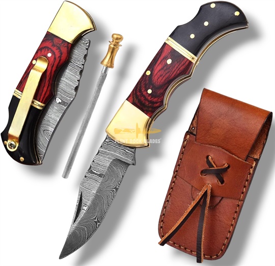 Damascus steel Blade Folding LOCK BACK Knife