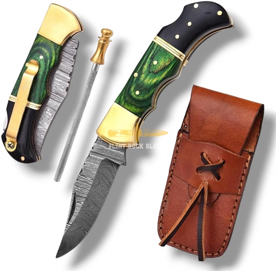 Damascus steel Blade Folding LOCK BACK Knife