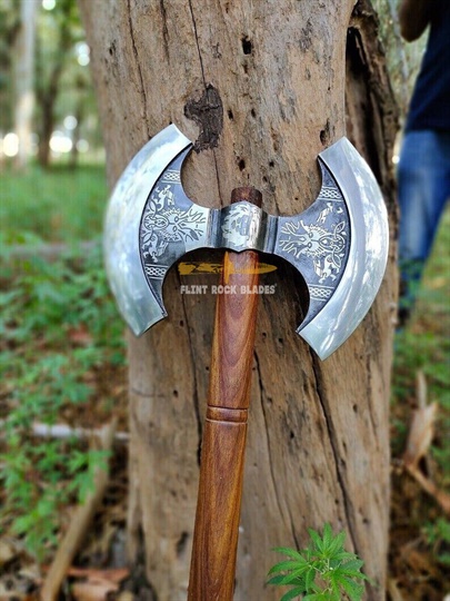 ETCHED Carbon Steel DOUBLE HEADED VKING Axe