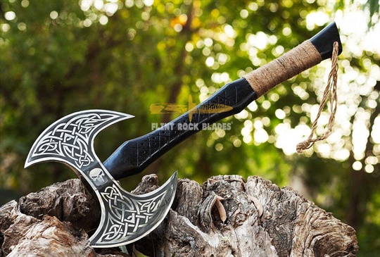 ETCHED Steel DOUBLE HEADED VIKING Axe