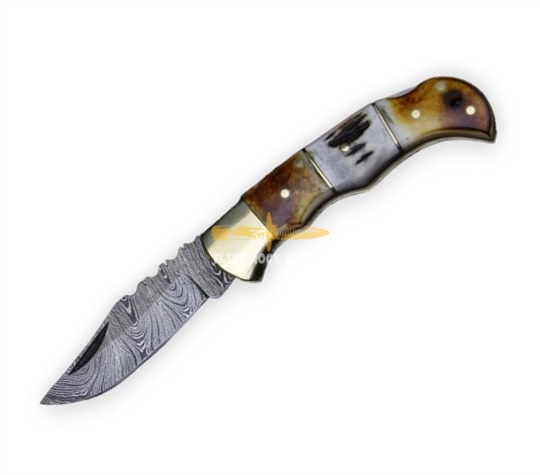 Damascus steel Blade Folding LOCK BACK Knife